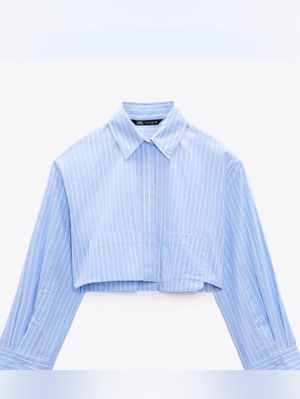 ZARA Blue & White Pinstripe Cropped Button-Down Shirt